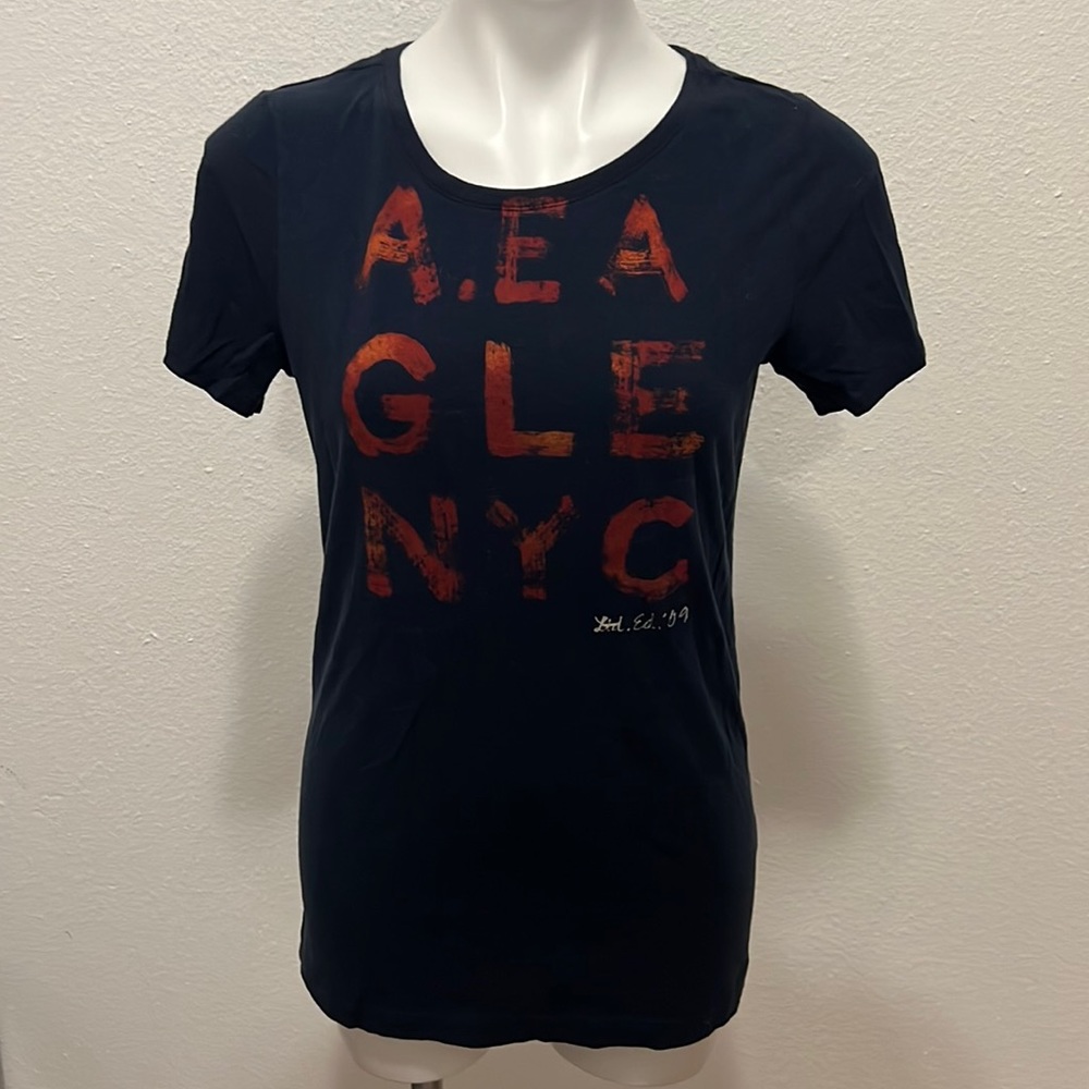 American Eagle Outfitters Cotton Navy Red-orange  T-shirt Sz L